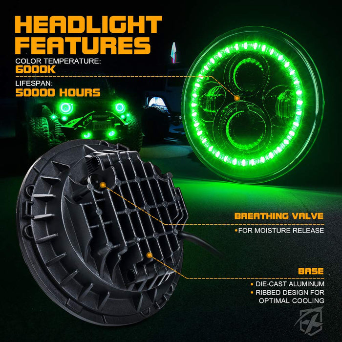 Xprite Green Halo LED Headlights & Fog Lights Combo for 2007-2018 Jeep Wrangler JK – DOT Approved Hi/Low Beam