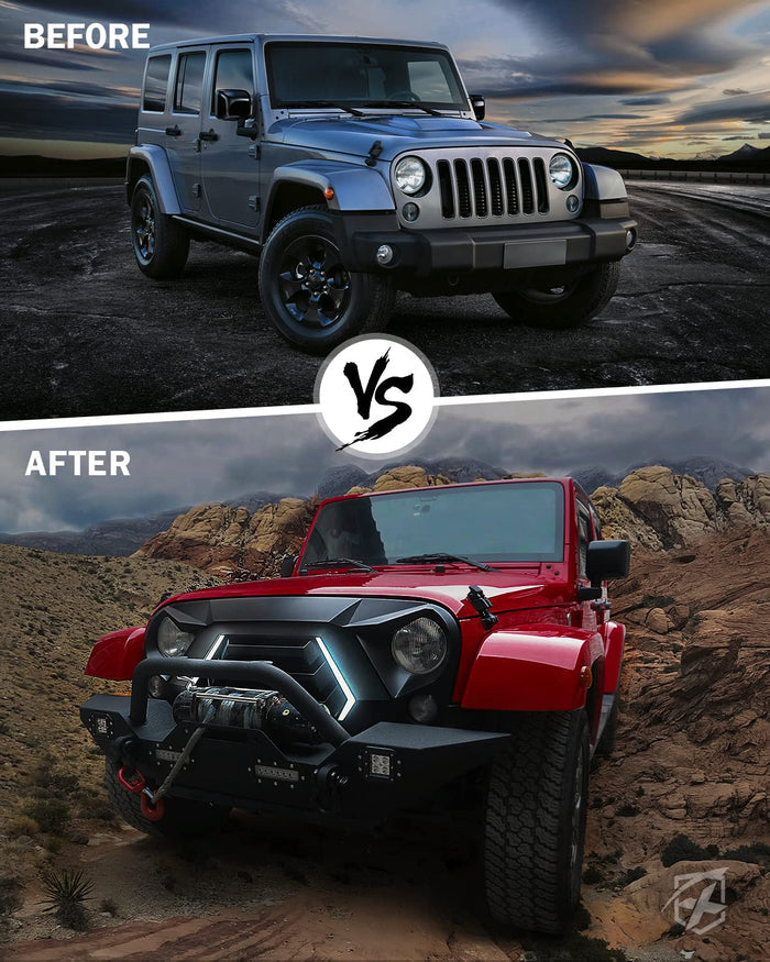 Xprite Grille with Turn Signal and Daytime Running Lights for  Jeep Wrangler JK JKU | Vader Series