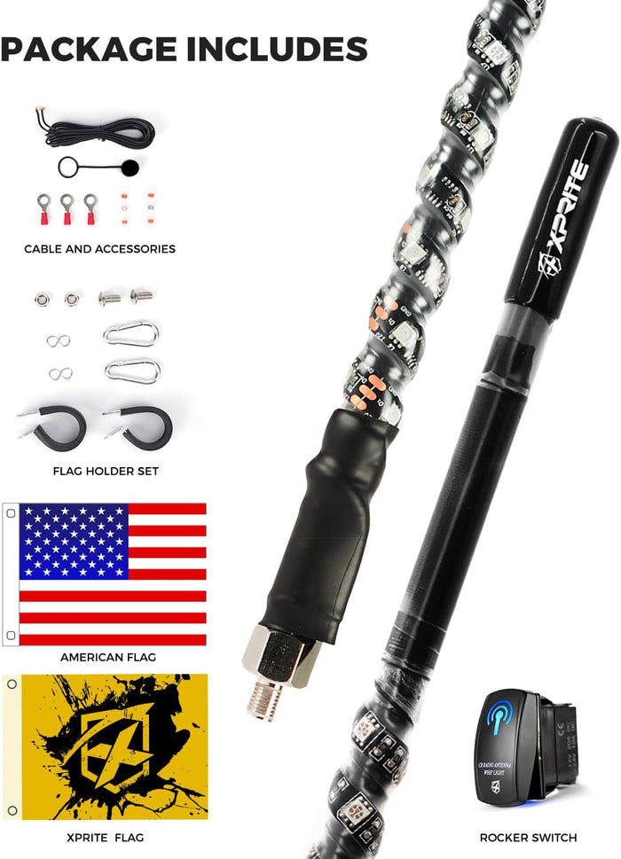 Xprite Ham Radio Antenna with 4FT Amber LED Whip Light