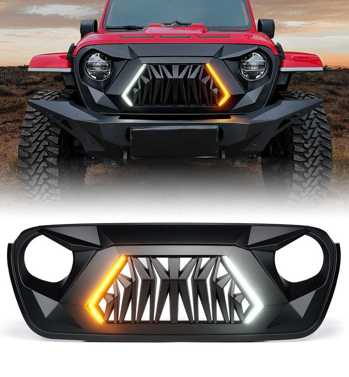 Xprite Jeep Front Grille with Turn Signal for 2018+ Jeep Wrangler JL