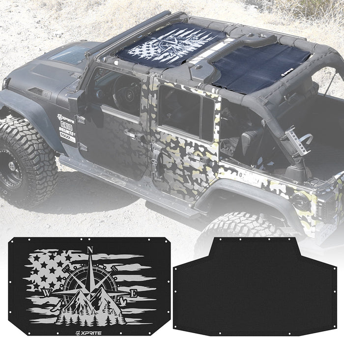 Xprite Jeep JK Sunshade Top with Flag Design  For 2008-2018 Wrangler JK JKU Roll Bar Cover