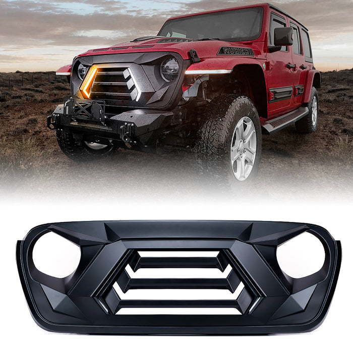 Xprite Jeep JL/JT Angry Grille with LED Daytime Running Lights & Turn Signals  | Vader Series