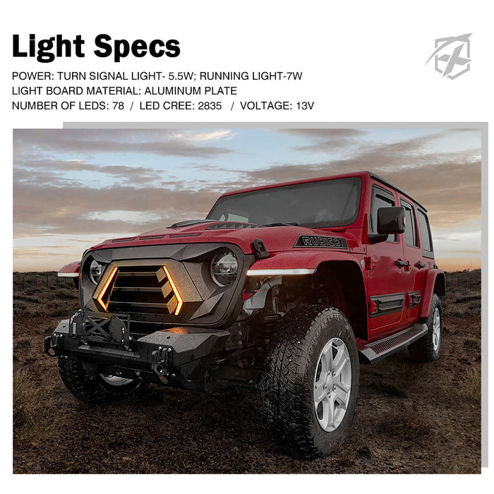 Xprite Jeep JL/JT Angry Grille with LED Daytime Running Lights & Turn Signals  | Vader Series