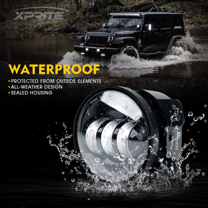 Xprite Jeep Wrangler Fog Lights, 4" Round 60W – Plug & Play LED Fog Lights for 2007-2018 JK & 2018+ JL Gladiator JT