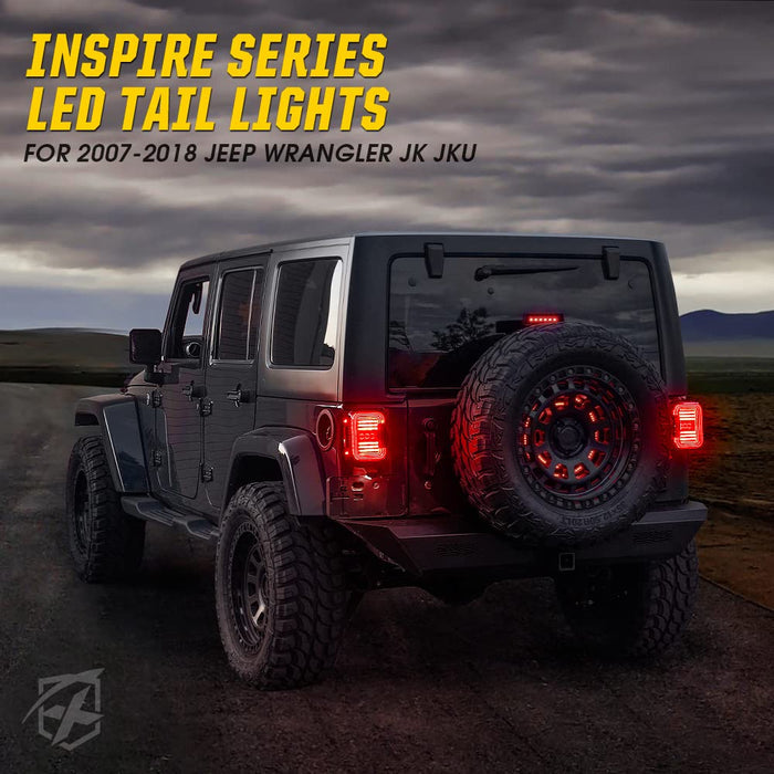 Xprite Jeep Wrangler JK LED Tail Lights 07-18 – Plug & Play Rear Brake, Turn Signal | Inspire Series