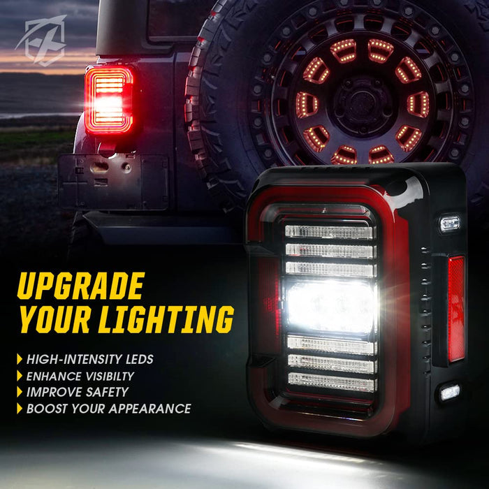 Xprite Jeep Wrangler JK LED Tail Lights 07-18 – Plug & Play Rear Brake, Turn Signal | Inspire Series