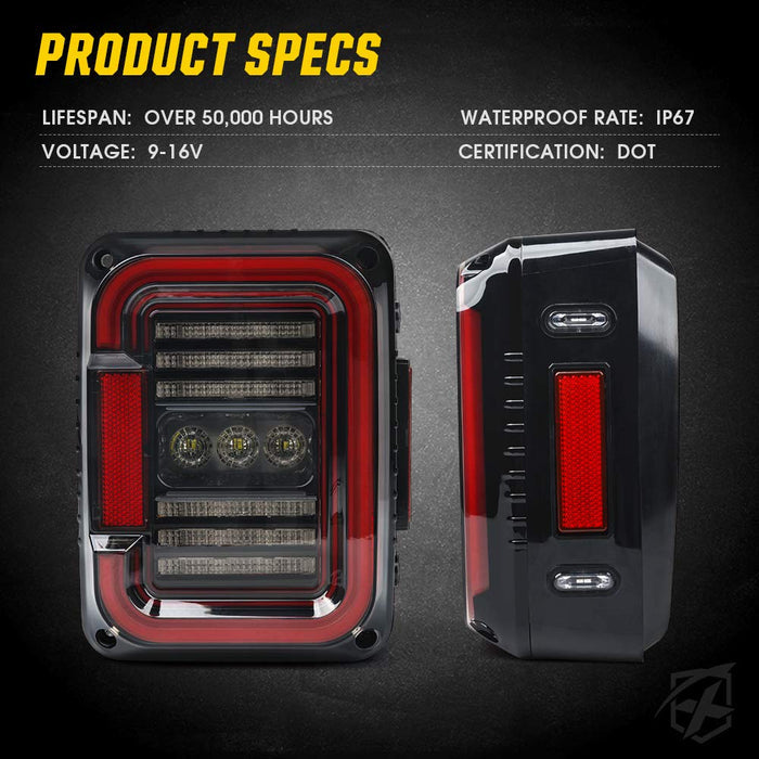 Xprite Jeep Wrangler JK LED Tail Lights 07-18 – Plug & Play Rear Brake, Turn Signal | Inspire Series