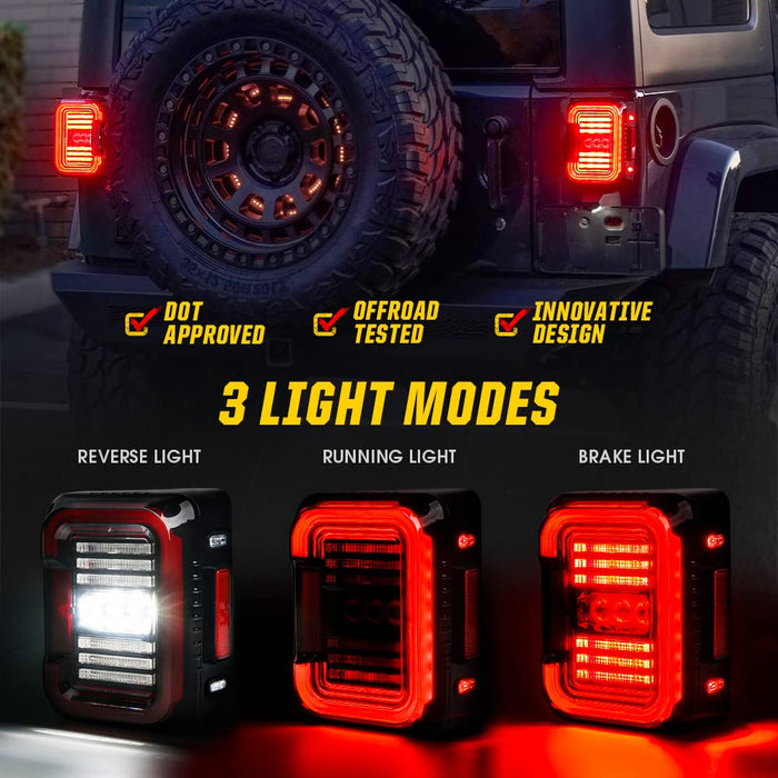 Xprite Jeep Wrangler JK LED Tail Lights 07-18 – Plug & Play Rear Brake, Turn Signal | Inspire Series