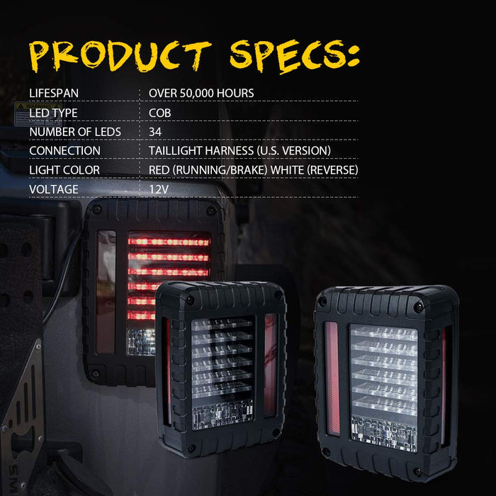Xprite Jeep Wrangler JK LED Tail Lights, Rear Brake Turn Signal Reverse Lights for 2007-2018 JK JKU