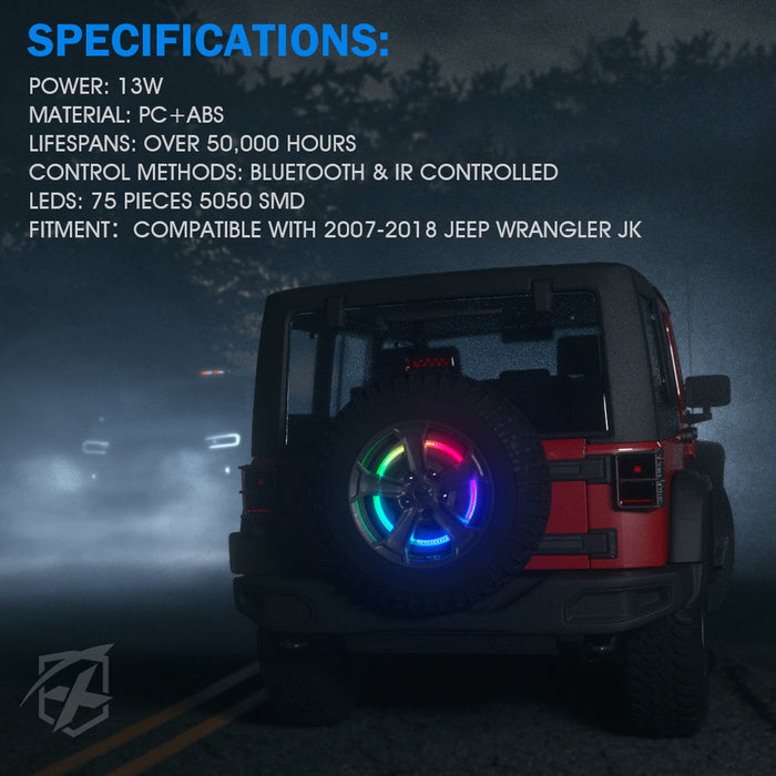 Xprite Jeep Wrangler JK RGB Spare Tire Brake Light – Bluetooth LED Third Brake Light |