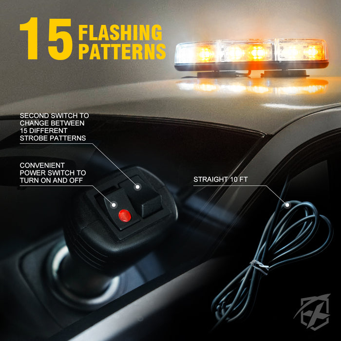 Xprite  Mini LED Rooftop Strobe Light Bar  with Magnetic Mount 72 LED Amber Warning Light  | Blaze Series