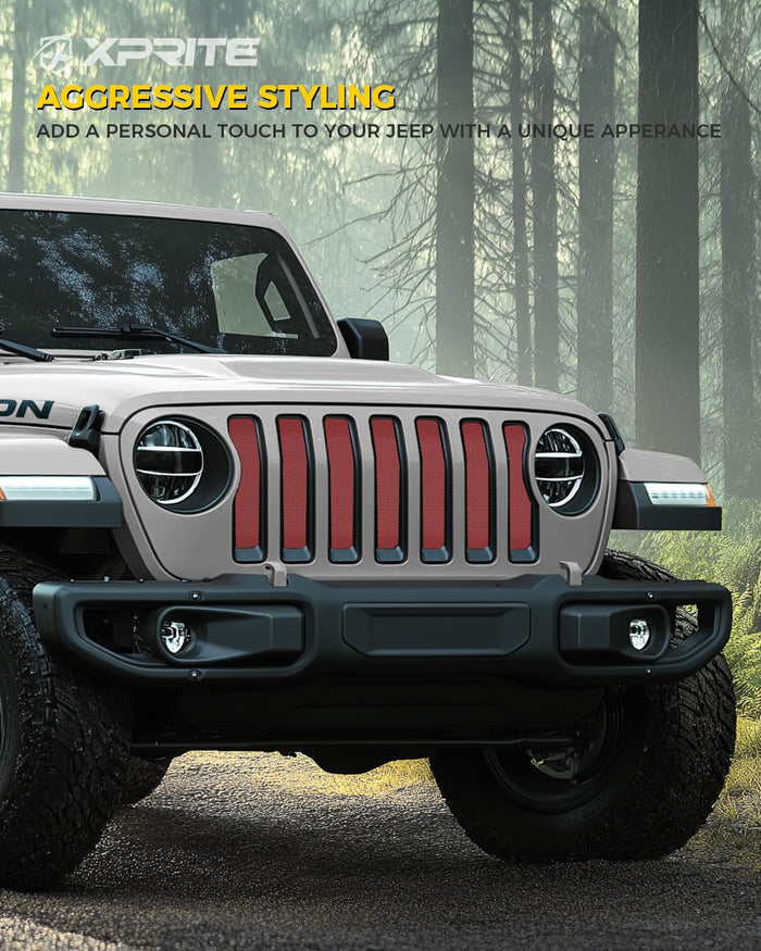 Xprite Red Grill Insert Compatible with Jeep Wrangler JL JT 2018-2026