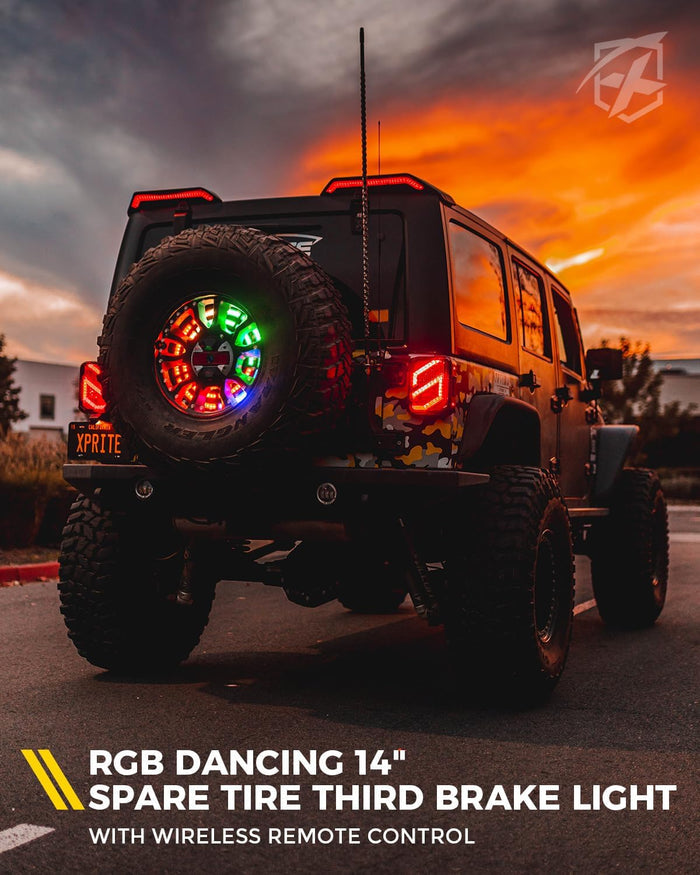 Xprite RGB Spare Tire Brake Light - Dual Ring Rear Wheel Light Compatible with 2007-2018 Jeep Wrangler JK JKU