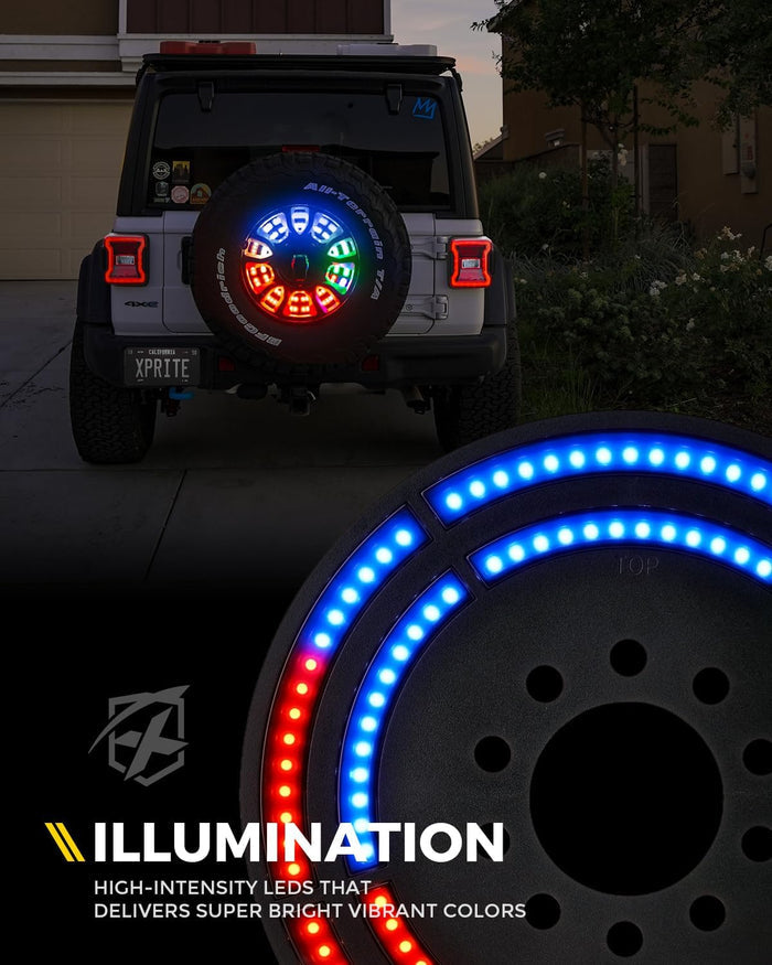 Xprite RGB Spare Tire Brake Light with Dual Control for 2018-2025 Jeep Wrangler JL/JLU Cable Extension