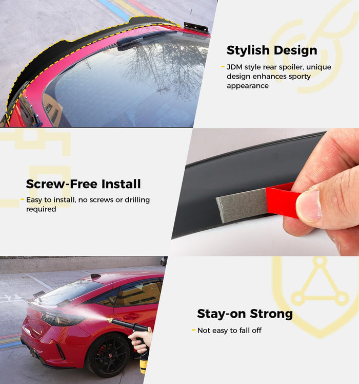 Xprite Sharp Corners Glossy Black Spoiler Compatible with Honda Civic Hatchback 2021-2026 11th Gen