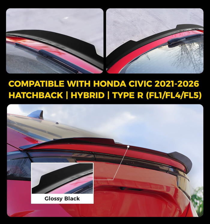 Xprite Sharp Corners Glossy Black Spoiler Compatible with Honda Civic Hatchback 2021-2026 11th Gen