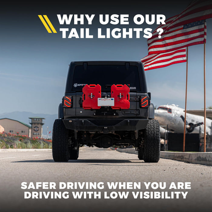 Xprite Smoked LED Tail Lights for 2018-2022 Jeep Wrangler JL JLU | Savage Series