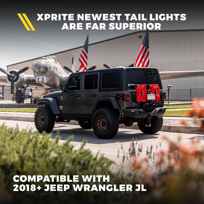 Xprite Smoked LED Tail Lights for 2018-2022 Jeep Wrangler JL JLU | Savage Series