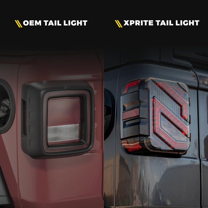 Xprite Smoked LED Tail Lights for 2018-2022 Jeep Wrangler JL JLU | Savage Series