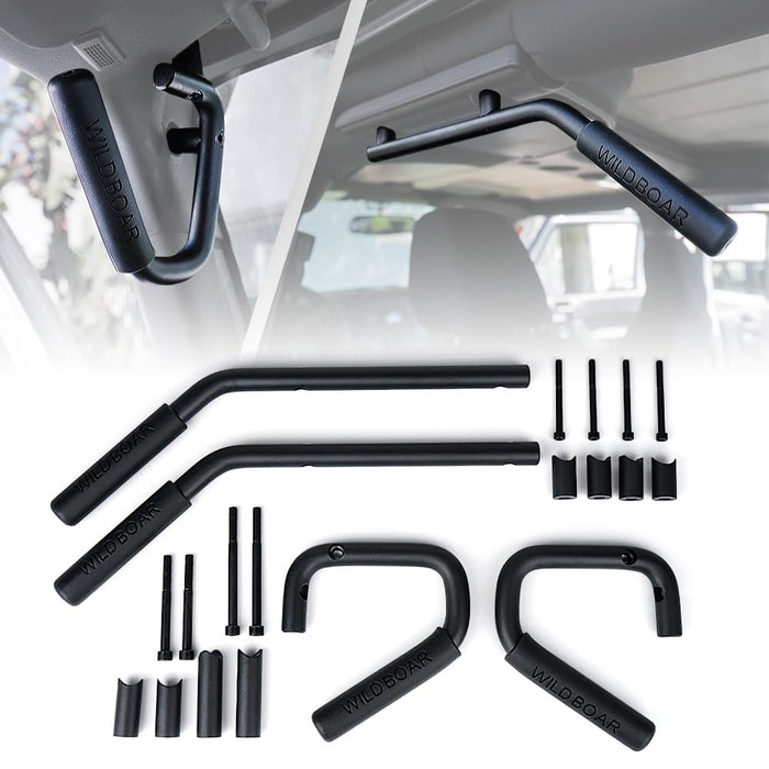 Xprite Steel Roll Bar Grab Handles for Jeep Wrangler JK JKU 2007-2018 – Heavy Duty Front & Rear Grab Bar Kit