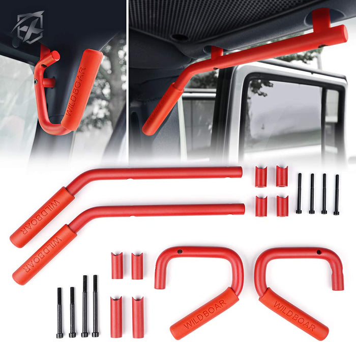 Xprite Steel Roll Bar Grab Handles for Jeep Wrangler JK JKU 2007-2018 – Heavy Duty Front & Rear Grab Bar Kit