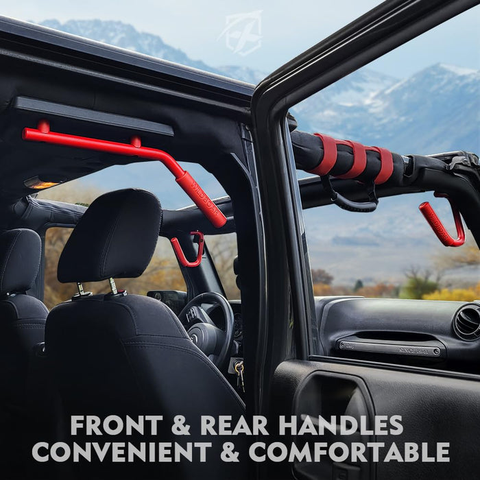 Xprite Steel Roll Bar Grab Handles for Jeep Wrangler JK JKU 2007-2018 – Heavy Duty Front & Rear Grab Bar Kit