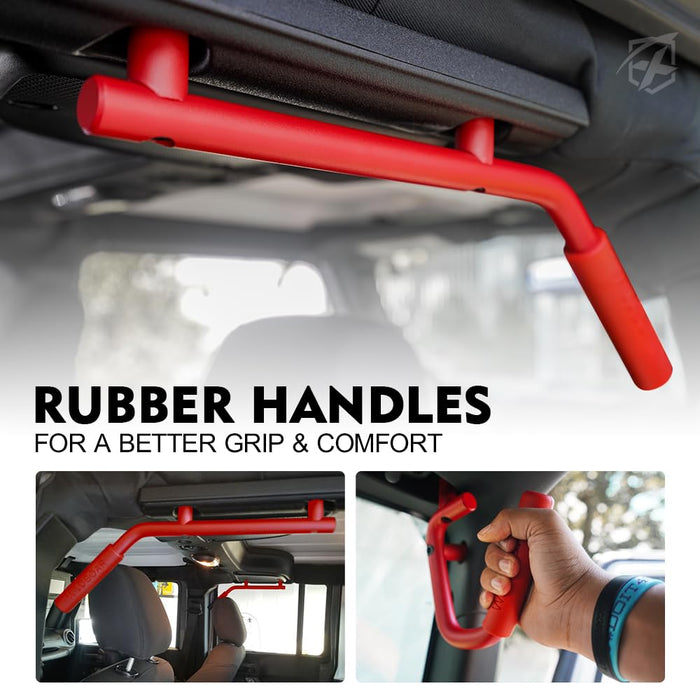 Xprite Steel Roll Bar Grab Handles for Jeep Wrangler JK JKU 2007-2018 – Heavy Duty Front & Rear Grab Bar Kit