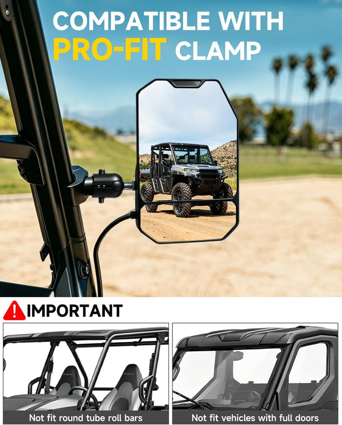Xprite UTV Side Mirrors w/Amber LED Spot Lights & Signals for Pro-Fit Cage