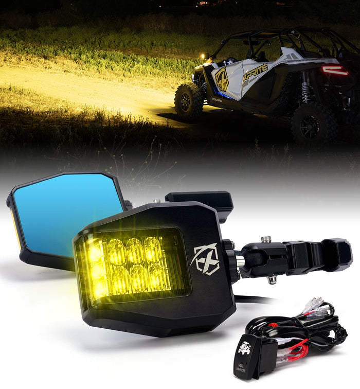 Xprite UTV Side Mirrors with Amber LED Turn Signal Lights – Rear View Mirrors for Can-Am Maverick X3 & Polaris RZR