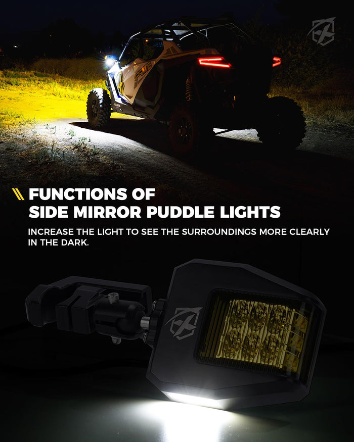 Xprite UTV Side Mirrors with Amber LED Turn Signal Lights – Rear View Mirrors for Can-Am Maverick X3 & Polaris RZR
