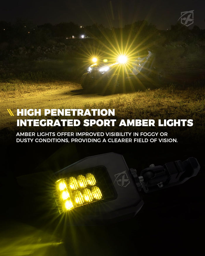 Xprite UTV Side Mirrors with Amber LED Turn Signal Lights – Rear View Mirrors for Can-Am Maverick X3 & Polaris RZR