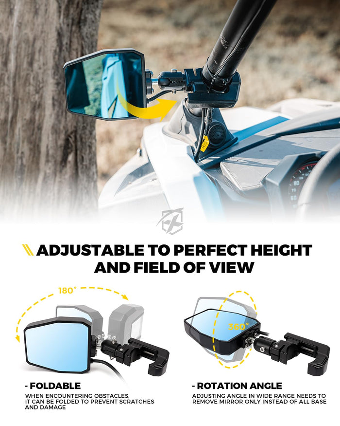 Xprite UTV Side Mirrors with Amber LED Turn Signal Lights – Rear View Mirrors for Can-Am Maverick X3 & Polaris RZR