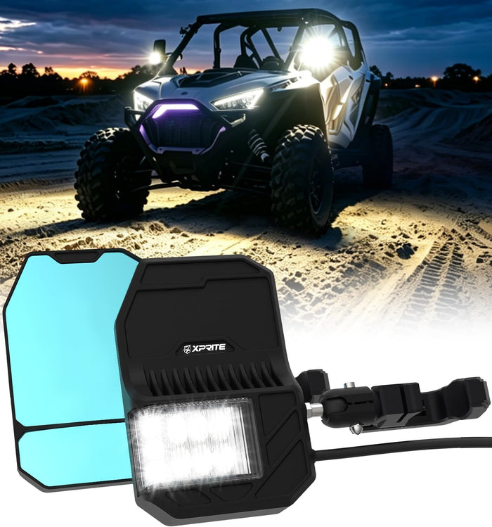 Xprite UTV Side Mirrors with LED Spot Lights & Amber Turn Signal, 2026 New