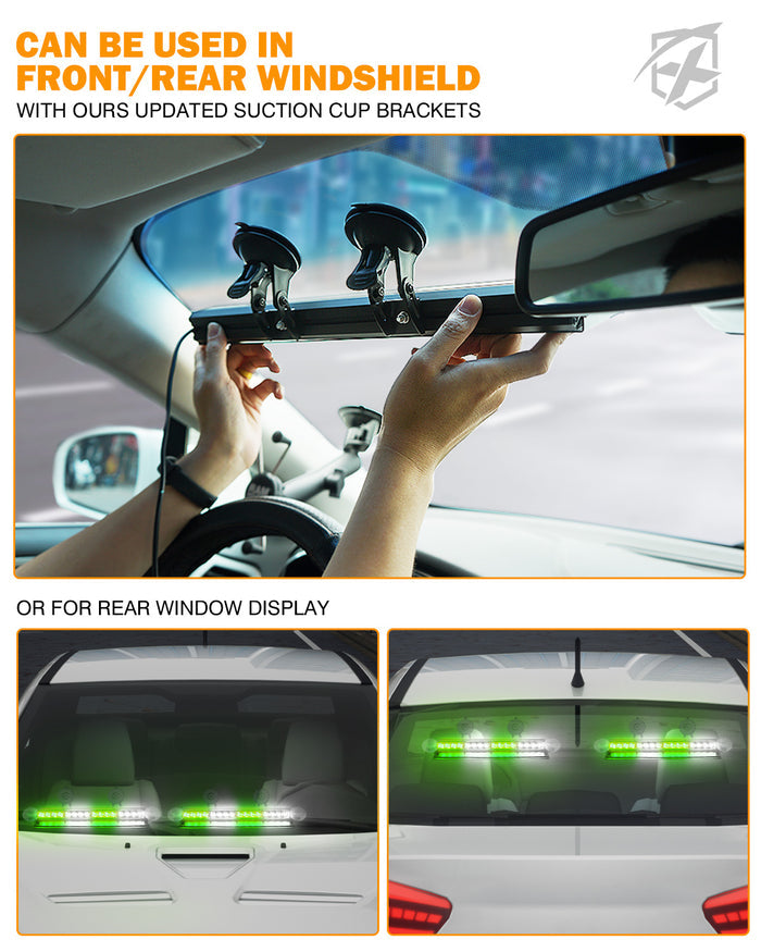 Xprite Windshield Dash Strobe Lights  – Suction Cup Mount LED Emergency Warning Light Bar