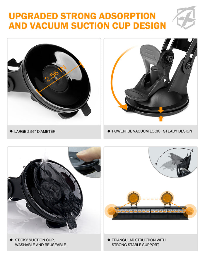 Xprite Windshield Dash Strobe Lights  – Suction Cup Mount LED Emergency Warning Light Bar