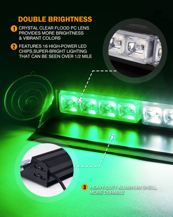 Xprite Windshield Dash Strobe Lights  – Suction Cup Mount LED Emergency Warning Light Bar
