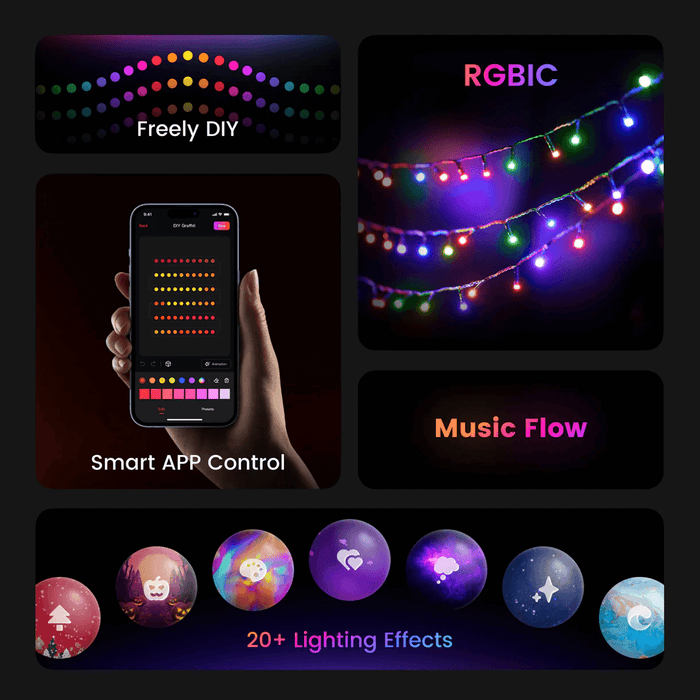 66ft / 20m Yeelight Holiday String Lights - 20+ lighting effects - smart app control - NBW - Wyze Li